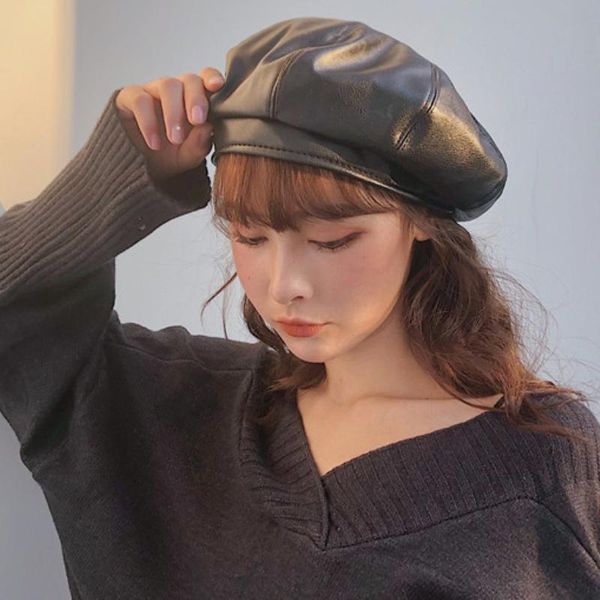 berets solid plain pu leather hat female octagonal sboy cap ladies beret vintage artist painter women, Blue;gray
berets solid plain pu leather hat female octagonal sboy cap ladies beret vintage artist painter women, Blue;gray