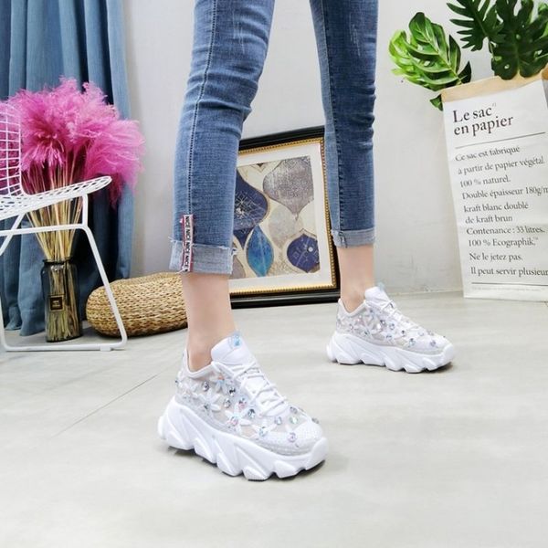 women's chunky sneakers fashion basket women crystal flower platform lace up white female trainers heel dad casual shoes 201119, Black 
women's chunky sneakers fashion basket women crystal flower platform lace up white female trainers heel dad casual shoes 201119, Black