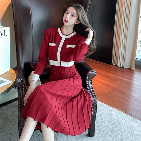 new fashion button hit color red knitted christmas pleated dress party basic elegant winter autumn chic slim sweater dresses, Black;gray
new fashion button hit color red knitted christmas pleated dress party basic elegant winter autumn chic slim sweater dresses, Black;gray
