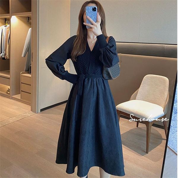 casual dresses twisted knitted sweater dress women v-neck lantern sleeve vintage long lace up elegant midi winter french b610, Black;gray
casual dresses twisted knitted sweater dress women v-neck lantern sleeve vintage long lace up elegant midi winter french b610, Black;gray