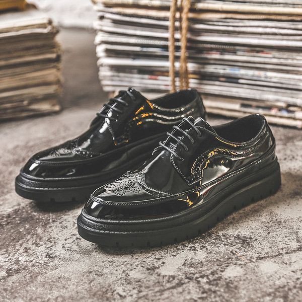 male style korean feast dress in patent leather tan platform oxfords bullock shoes tq8b, Black
male style korean feast dress in patent leather tan platform oxfords bullock shoes tq8b, Black