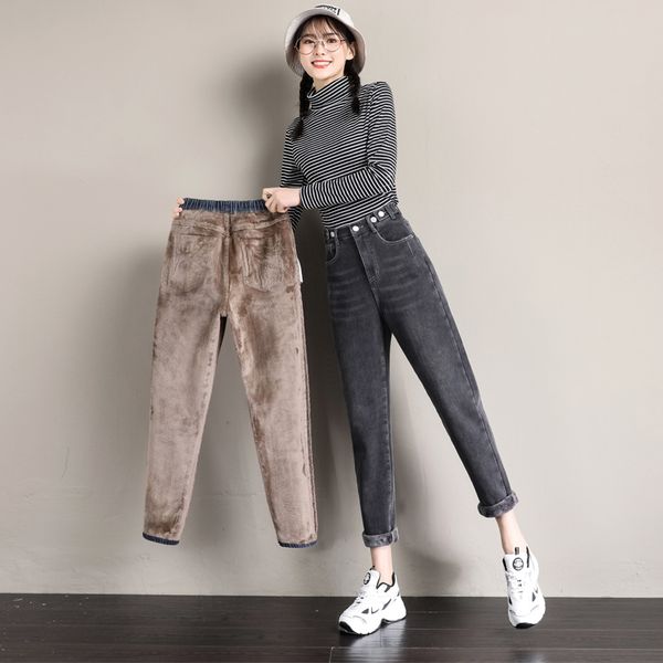 fall/winter loose vintage blue thick plus velvet jeans woman high waist boyfriend jeans for women mom jeans harlan carrot pants 210202
fall/winter loose vintage blue thick plus velvet jeans woman high waist boyfriend jeans for women mom jeans harlan carrot pants 210202