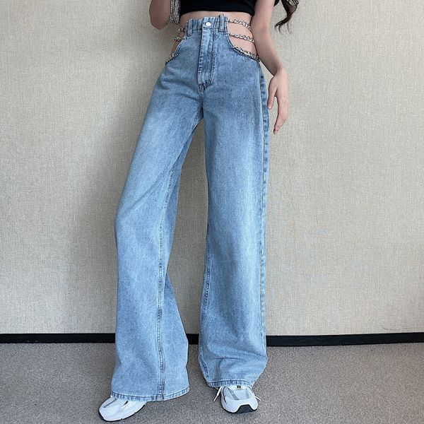 2021 summer women fashion chain loose high waist denim trousers cotton vintage washed jeans casual wide leg pants z2r3, Blue
2021 summer women fashion chain loose high waist denim trousers cotton vintage washed jeans casual wide leg pants z2r3, Blue