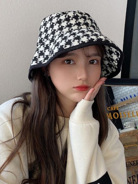 wide brim hats fisherman hat female autumn and winter show face small fashion houndstooth lattice bucket european american basin, Blue;gray
wide brim hats fisherman hat female autumn and winter show face small fashion houndstooth lattice bucket european american basin, Blue;gray