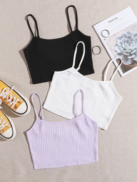 3 pack rib-knit crop cami i2sc#, White