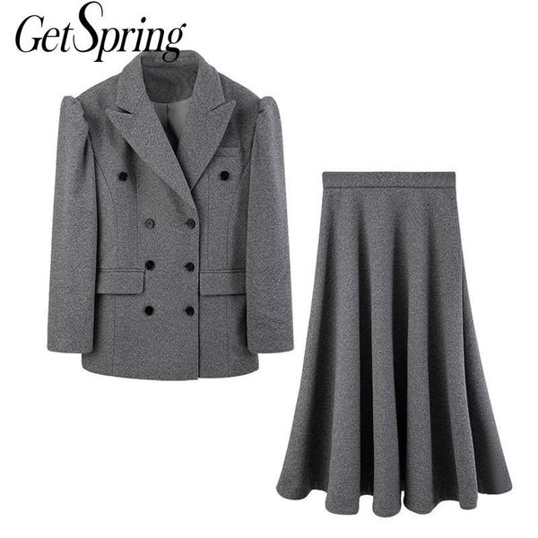 getspring women skirt suits temperament grey blazer and skirt set fashion ladies suits in female suit with skirts winter, White 
getspring women skirt suits temperament grey blazer and skirt set fashion ladies suits in female suit with skirts winter, White