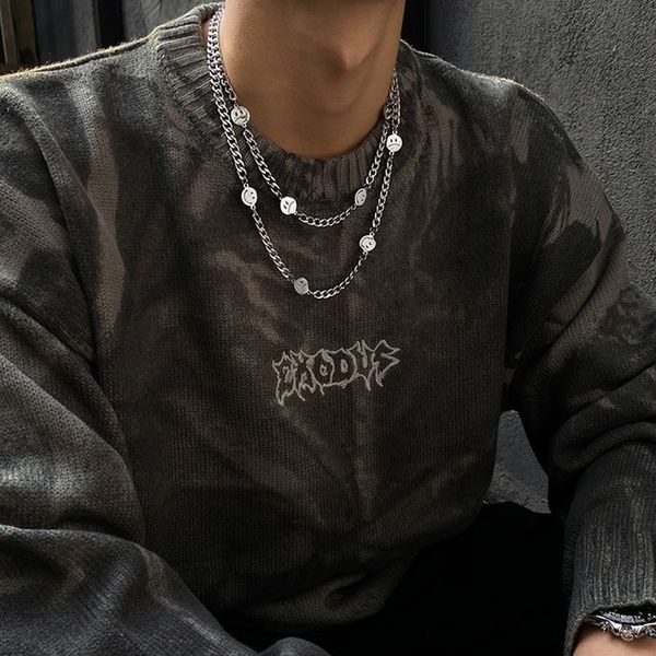 european and american smile necklace men's and women's fashion new indifference street hip hop titanium steel sweater chain, Silver
european and american smile necklace men's and women's fashion new indifference street hip hop titanium steel sweater chain, Silver