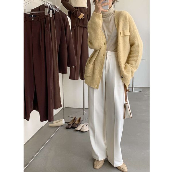 korean mohair knitted cardigan women's lazy style sweater et medium length loose and versatile, White;black
korean mohair knitted cardigan women's lazy style sweater et medium length loose and versatile, White;black