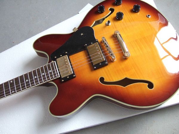 flyoung g-335 semi hollow double f hole electric guitar dark brown red brown ring yellow two point product gold accessories
flyoung g-335 semi hollow double f hole electric guitar dark brown red brown ring yellow two point product gold accessories
