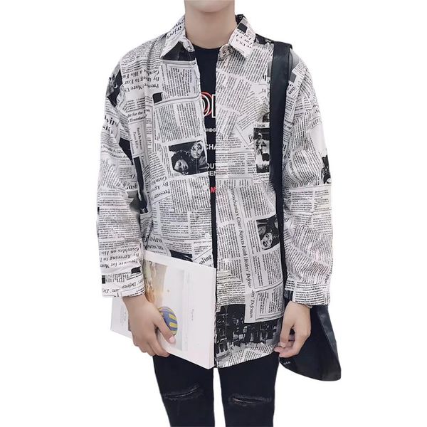 men's casual shirts splicing slim fit daily spaper printing boy square neck long sleeve spring male clothes men cotton blend fashion, White;black
men's casual shirts splicing slim fit daily spaper printing boy square neck long sleeve spring male clothes men cotton blend fashion, White;black