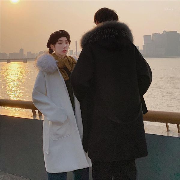 men's wool & blends fur collar belt trench coat couple jacket long warm thick cotton-padded winter clothing korean style casual jackets, Black
men's wool & blends fur collar belt trench coat couple jacket long warm thick cotton-padded winter clothing korean style casual jackets, Black