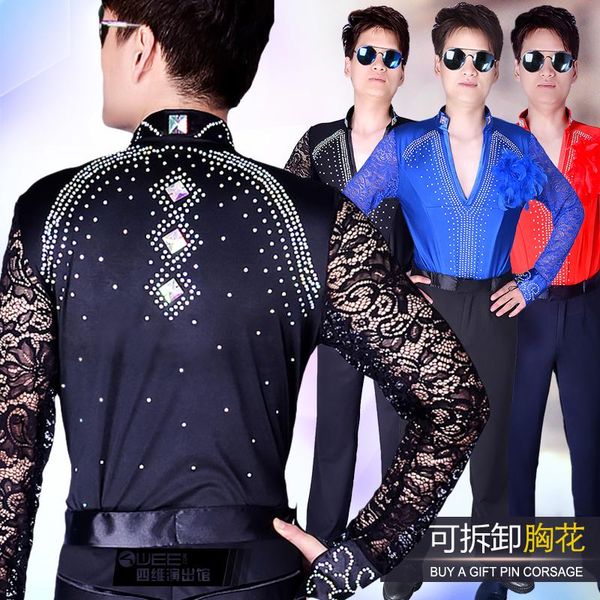 stage wear latin dance for men rhinestone shirt standard ballroom professional male competition clothes bl18, Black;red
stage wear latin dance for men rhinestone shirt standard ballroom professional male competition clothes bl18, Black;red