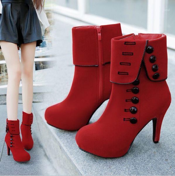 boots 2021 fashion women ankle high heels red shoes woman platform flock buckle ladies female plue 421, Black
boots 2021 fashion women ankle high heels red shoes woman platform flock buckle ladies female plue 421, Black