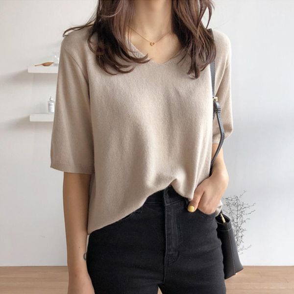 women sweaters&jumpers summer v neck half sleeve short sleeve pullovers 2020 new loose lazy style leisure drape knit sweater, White;black
women sweaters&jumpers summer v neck half sleeve short sleeve pullovers 2020 new loose lazy style leisure drape knit sweater, White;black