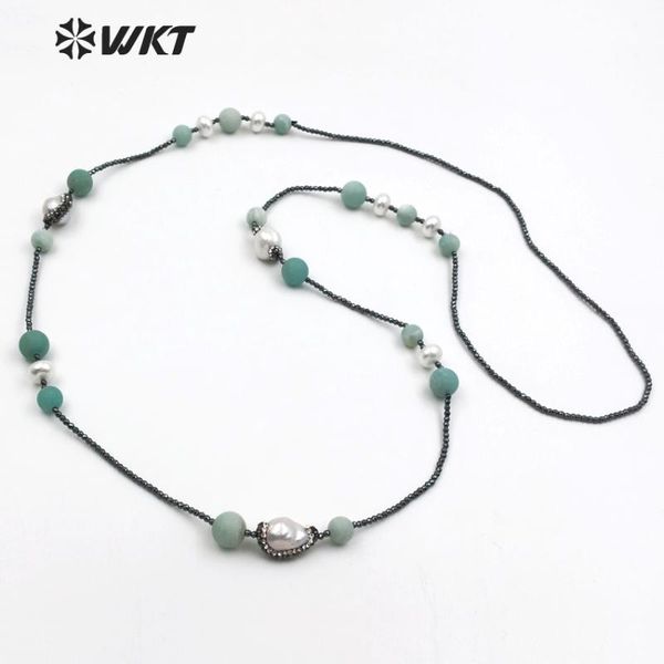 pendant necklaces wt-nv215 fashion hematite necklace amazonite beads and random pearl with rhinestone pave women handmade jewelry, Silver 
pendant necklaces wt-nv215 fashion hematite necklace amazonite beads and random pearl with rhinestone pave women handmade jewelry, Silver