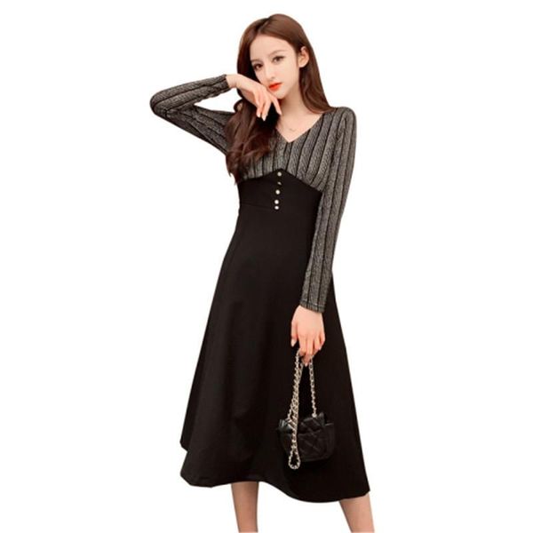 casual dresses long sleeve dress female 2021 french spring and autumn fashion temperament v-neck stitching, Black;gray
casual dresses long sleeve dress female 2021 french spring and autumn fashion temperament v-neck stitching, Black;gray