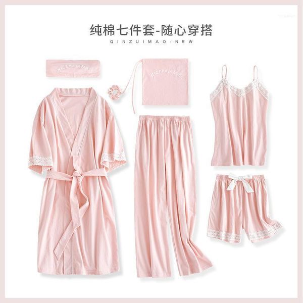 summer new product: seven sets of pajamas female cotton suspenders trousers japanese kimono solid color tracksuit set11, Black;red
summer new product: seven sets of pajamas female cotton suspenders trousers japanese kimono solid color tracksuit set11, Black;red