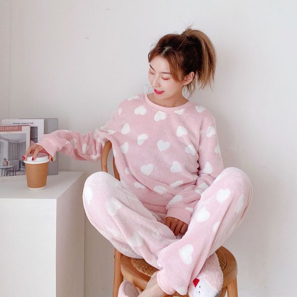 coral fleece pink long-sleeved pajamas women japanese cute heart shape print home clothes suits warm soft winter pajamas women, Black;red
coral fleece pink long-sleeved pajamas women japanese cute heart shape print home clothes suits warm soft winter pajamas women, Black;red