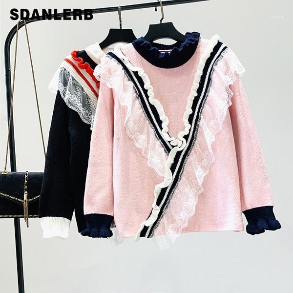 autumn and winter sweater loose outwear colour-impact stitching lace long sleeve turtleneck knitted sweaters woman jumper pull1, White;black
autumn and winter sweater loose outwear colour-impact stitching lace long sleeve turtleneck knitted sweaters woman jumper pull1, White;black