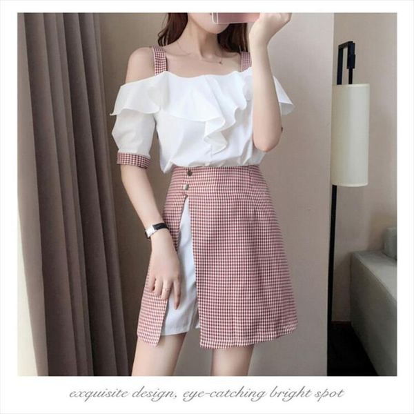 2021 summer women spaghetti strap sweet ruffles chiffon shirt plaid patchwork asymmetry skirt suit lady party elegant set z211, Gray
2021 summer women spaghetti strap sweet ruffles chiffon shirt plaid patchwork asymmetry skirt suit lady party elegant set z211, Gray