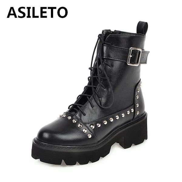asileto punk leather ankle boots women rivets lace up platform boots women winter warm riding chunky heel shoes, Black
asileto punk leather ankle boots women rivets lace up platform boots women winter warm riding chunky heel shoes, Black