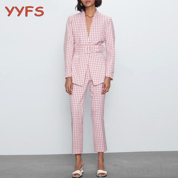 pink vintage plaid pants suit women v-neck belt blazer coat+flares trousers female 2020 office casual blazer two piece set1, White
pink vintage plaid pants suit women v-neck belt blazer coat+flares trousers female 2020 office casual blazer two piece set1, White