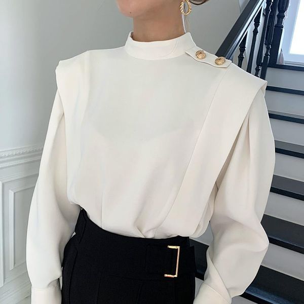 zcsmll korean chic elegant half high collar button decoration loose solid color fake two piece long sleeve shirt for women, White
zcsmll korean chic elegant half high collar button decoration loose solid color fake two piece long sleeve shirt for women, White