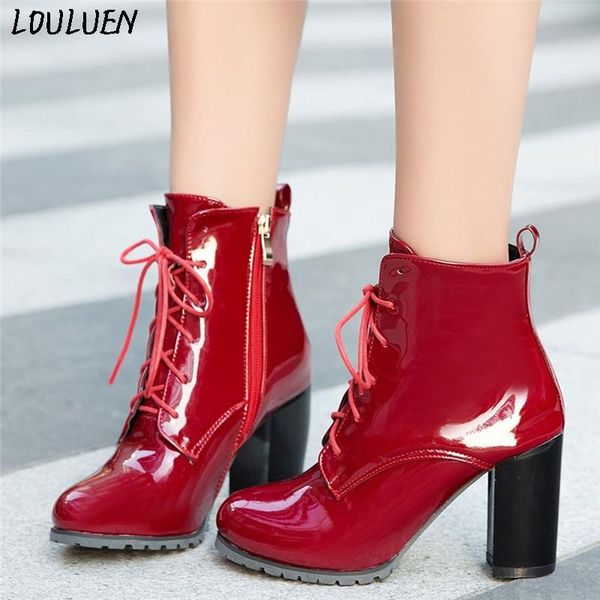 louluen 2020 boots retro fashion women high heel lace up boots british style patent leather ankle roman laarzen bottes #09, Black
louluen 2020 boots retro fashion women high heel lace up boots british style patent leather ankle roman laarzen bottes #09, Black