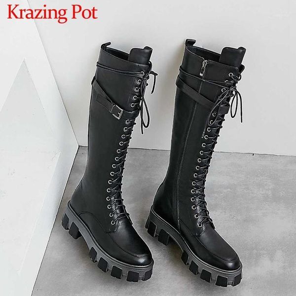 krazing pot new black colors cow leather thick bottom lace up zipper buckle straps winter women round toe thigh high boots l171 
krazing pot new black colors cow leather thick bottom lace up zipper buckle straps winter women round toe thigh high boots l171