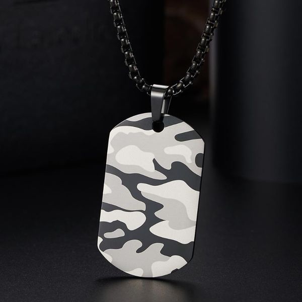 pendant necklaces laser camouflage pattern men's necklace dog tag stainless steel chain for army warrior soldier, Silver 
pendant necklaces laser camouflage pattern men's necklace dog tag stainless steel chain for army warrior soldier, Silver