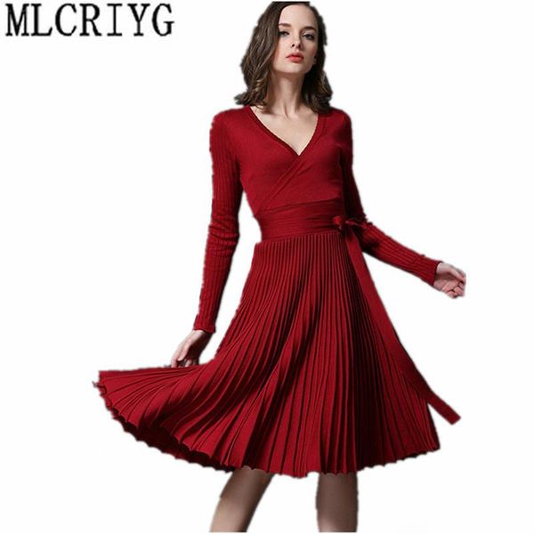 2021 elegant knitted spring dress red black party dresses for women sashes v-neck pleated dress autumn vintage vestido midi 166, Black;gray
2021 elegant knitted spring dress red black party dresses for women sashes v-neck pleated dress autumn vintage vestido midi 166, Black;gray
