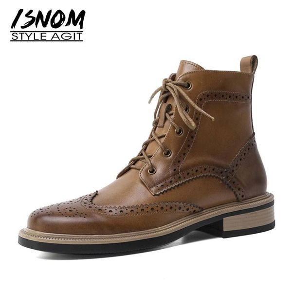 boots isnom cow leather ankle woman brogue lace up short booties chunky heels platform shoes women casual cross tied shoe 2021, Black
boots isnom cow leather ankle woman brogue lace up short booties chunky heels platform shoes women casual cross tied shoe 2021, Black
