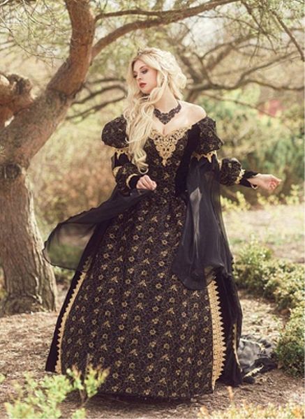 black and gold gothic wedding dresses sleeping beauty medieval fantasy plus size off shoulder long sleeve lace chiffon corset bridal gowns, White
black and gold gothic wedding dresses sleeping beauty medieval fantasy plus size off shoulder long sleeve lace chiffon corset bridal gowns, White