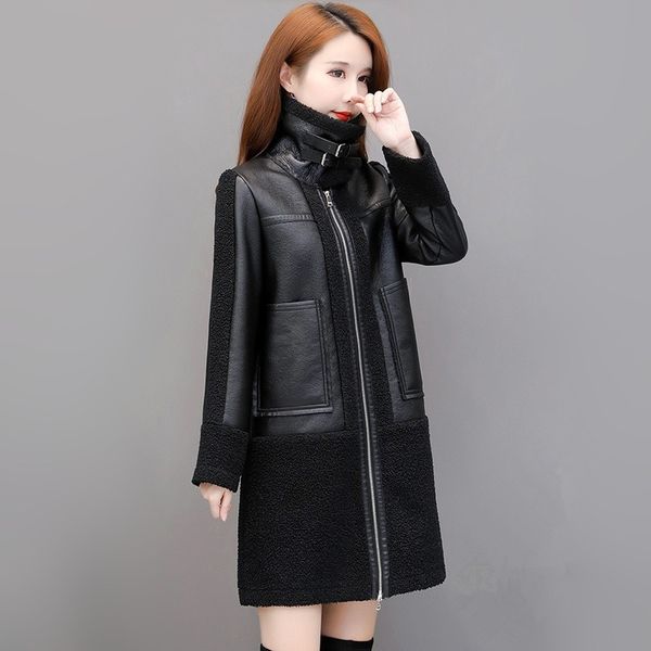 leather coat winter fashion thicken keep warm jacket lambswool sheepskin suede overcoat mid-length outerwear female 201030, Black
leather coat winter fashion thicken keep warm jacket lambswool sheepskin suede overcoat mid-length outerwear female 201030, Black