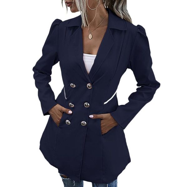 women double breasted suit coat style long sleeve notched formal blazer solid color office lady work jacket slim outwear top, White;black
women double breasted suit coat style long sleeve notched formal blazer solid color office lady work jacket slim outwear top, White;black