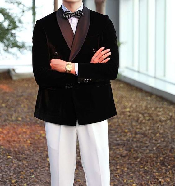 men's autumn and winter new plush light luxury double breasted gentleman's dress casual suit, White;black
men's autumn and winter new plush light luxury double breasted gentleman's dress casual suit, White;black