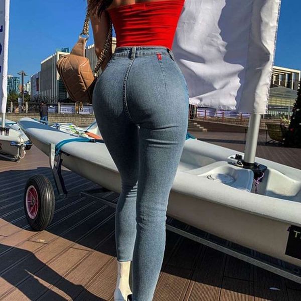 2020 classic high waisted stretch leg jeans for women, Blue 
2020 classic high waisted stretch leg jeans for women, Blue