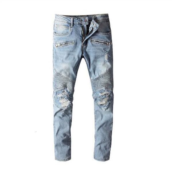 2021 new men's male fashi classic blue pleated ripped biker jeans fashion slim straight stretch denim pants holes distressed trousers 2
2021 new men's male fashi classic blue pleated ripped biker jeans fashion slim straight stretch denim pants holes distressed trousers 2