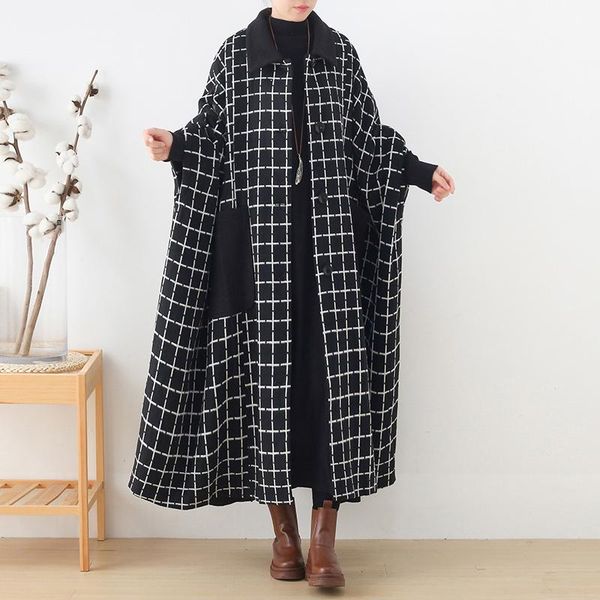 women's wool & blends fairynatural ladies retro blend bat sleeve oversize coats plaid pockets 2021 winter women thick plus size, Black
women's wool & blends fairynatural ladies retro blend bat sleeve oversize coats plaid pockets 2021 winter women thick plus size, Black