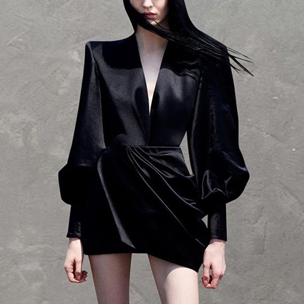 casual dresses v-neck mini dress pleated black lantern sleeve streetwear spring autumn runway office high waist party b490, Black;gray
casual dresses v-neck mini dress pleated black lantern sleeve streetwear spring autumn runway office high waist party b490, Black;gray