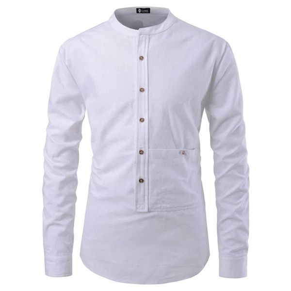 2021 new men's solid color hedging pockets stand-up collar long-sleeved shirt men's shirt, White;black
2021 new men's solid color hedging pockets stand-up collar long-sleeved shirt men's shirt, White;black