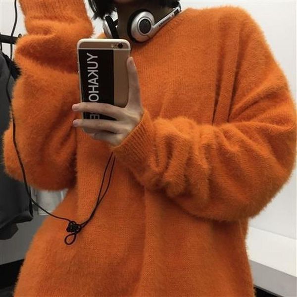 new korean fashion acrylic pure color pullover round neck furry mohair thicken knit casual loose couple sweater mens winter, White;black
new korean fashion acrylic pure color pullover round neck furry mohair thicken knit casual loose couple sweater mens winter, White;black