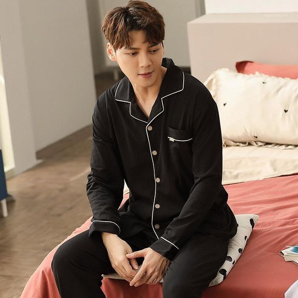 men's sleepwear spring and autumn long-sleeved pajamas men's cotton set cardigan simple loose plus two-piece home service1, Black;brown
men's sleepwear spring and autumn long-sleeved pajamas men's cotton set cardigan simple loose plus two-piece home service1, Black;brown