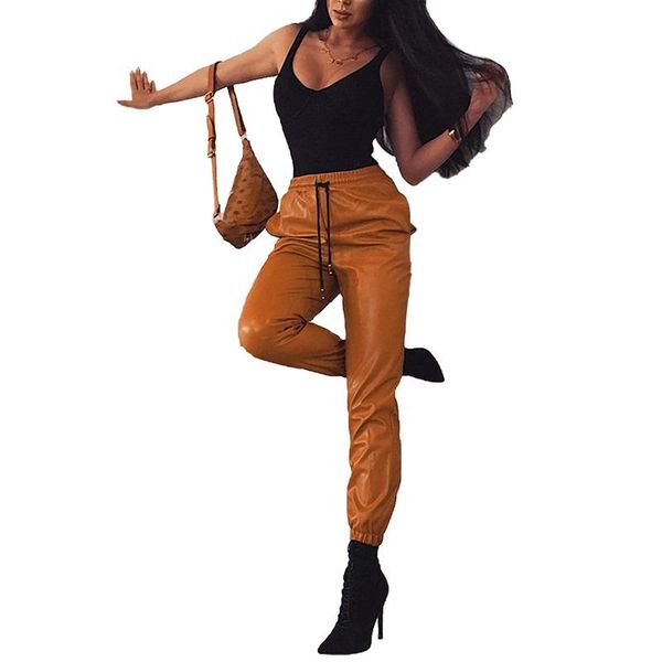 women's pants & capris women high waist leather fashion solid color drawstring tapered with pockets faux trouser mujer pantalone, Black;white
women's pants & capris women high waist leather fashion solid color drawstring tapered with pockets faux trouser mujer pantalone, Black;white