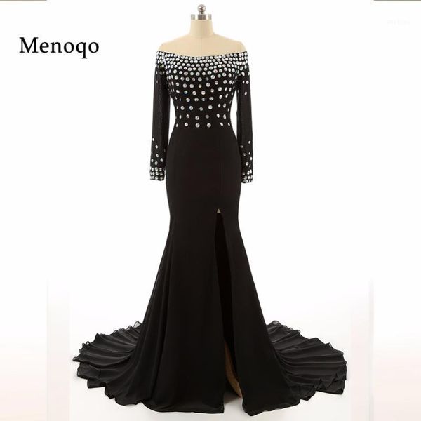 7118w evening dress black elegant beaded chiffon high split long sleeve prom dresses real ps1, White;black
7118w evening dress black elegant beaded chiffon high split long sleeve prom dresses real ps1, White;black