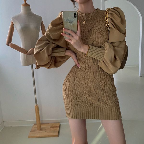 2021 a line retro fall winter new fashion women dresses twist knit patchwork puff sleeve korean elegant chic sweater dress robe femme, Black;gray
2021 a line retro fall winter new fashion women dresses twist knit patchwork puff sleeve korean elegant chic sweater dress robe femme, Black;gray