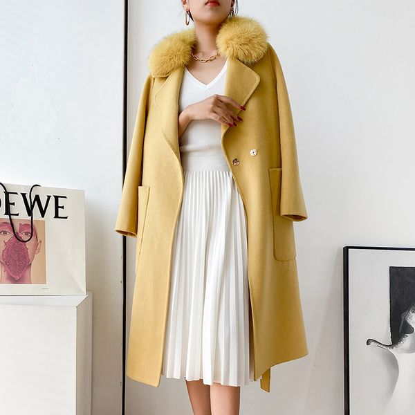 long woolen ladies with real fox fur collar slimming down thick jacket outerwear female streetwear nigp, Black
long woolen ladies with real fox fur collar slimming down thick jacket outerwear female streetwear nigp, Black