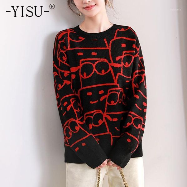 yisu winter women sweater o-neck cartoons female fashion jumper casual loose long sleeve knitted pullover warm winter 1, White;black 
yisu winter women sweater o-neck cartoons female fashion jumper casual loose long sleeve knitted pullover warm winter 1, White;black