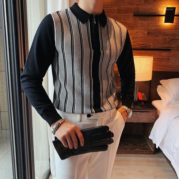 men's sweaters male vintage fashion zipper collar bottom sweater men's slim fit business casual stripe pullover knit sweater1, White;black
men's sweaters male vintage fashion zipper collar bottom sweater men's slim fit business casual stripe pullover knit sweater1, White;black