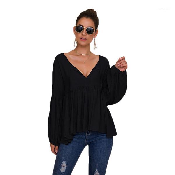 autumn women's long-sleeved v-neck pleated puff sleeve pullovers women's fashion mid-size office lady wear1, White
autumn women's long-sleeved v-neck pleated puff sleeve pullovers women's fashion mid-size office lady wear1, White